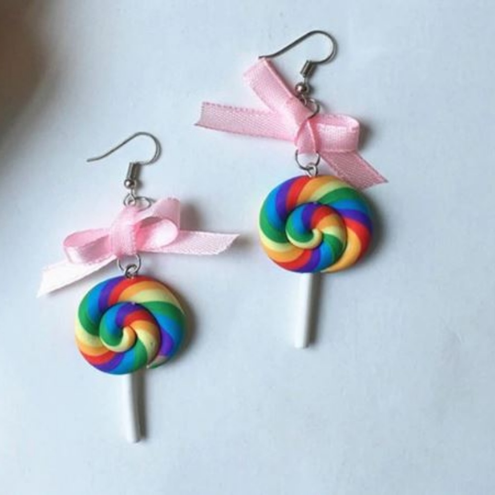 New! Rainbow Lollipop Kawaii Earrings - Picture 3 of 3